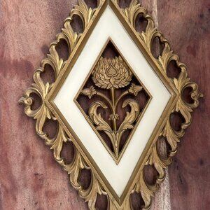 Dart INC. diamond shaped floral gold wall plaque